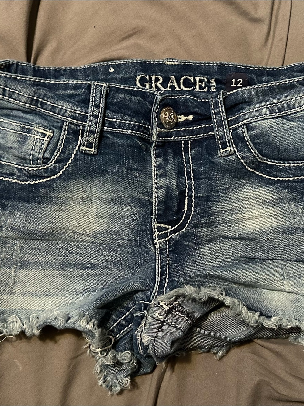 Grace in LA Distressed Blue Denim Cutoff Shorts